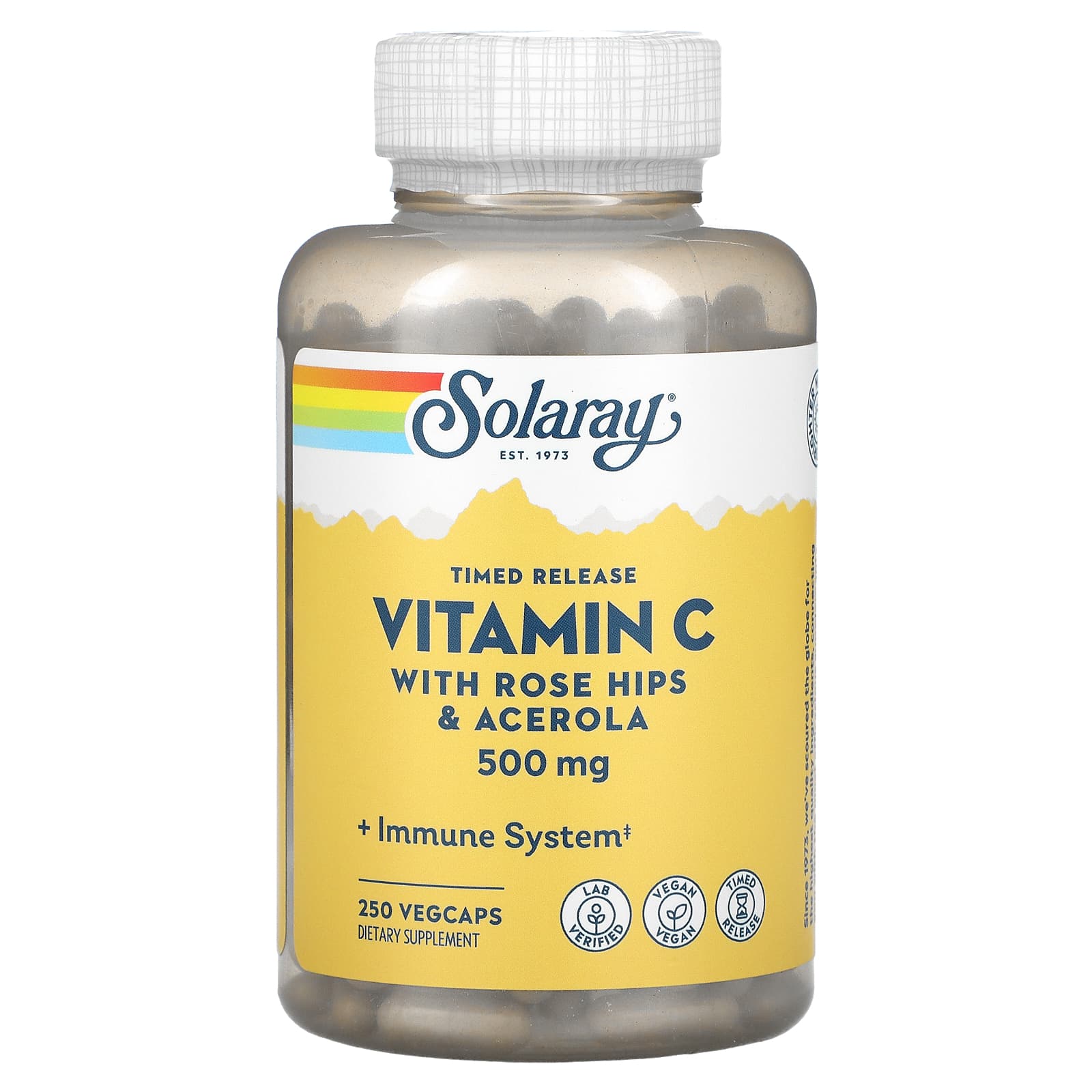 Solaray-Timed Release Vitamin C with Rose Hips & Acerola-500 mg-250 VegCaps