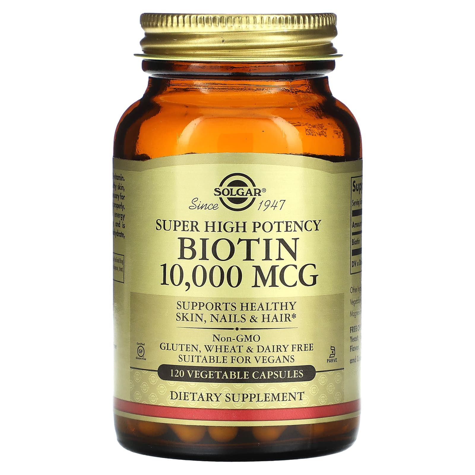 Solgar-Super High Potency Biotin-10,000 mcg-120 Vegetable Capsules