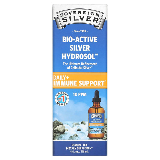 Sovereign Silver-Bio-Active Silver Hydrosol Dropper-Top-Daily + Immune Support-10 ppm-4 fl oz (118 ml)