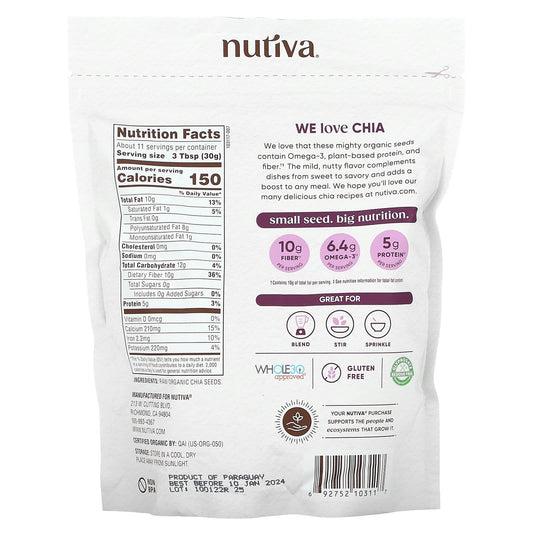 Nutiva, Organic Chia Seeds, 12 oz (340 g)