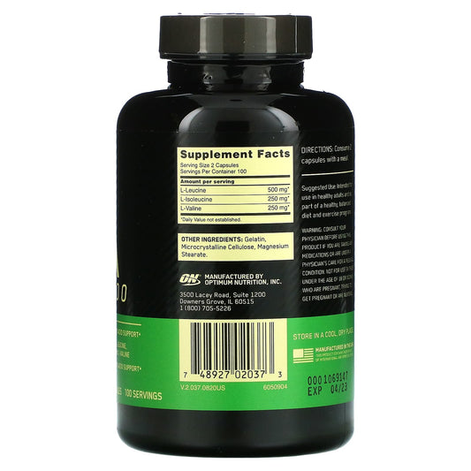 Optimum Nutrition, BCAA 1000, 1,000 mg, 200 Capsules (500 mg per Capsule)
