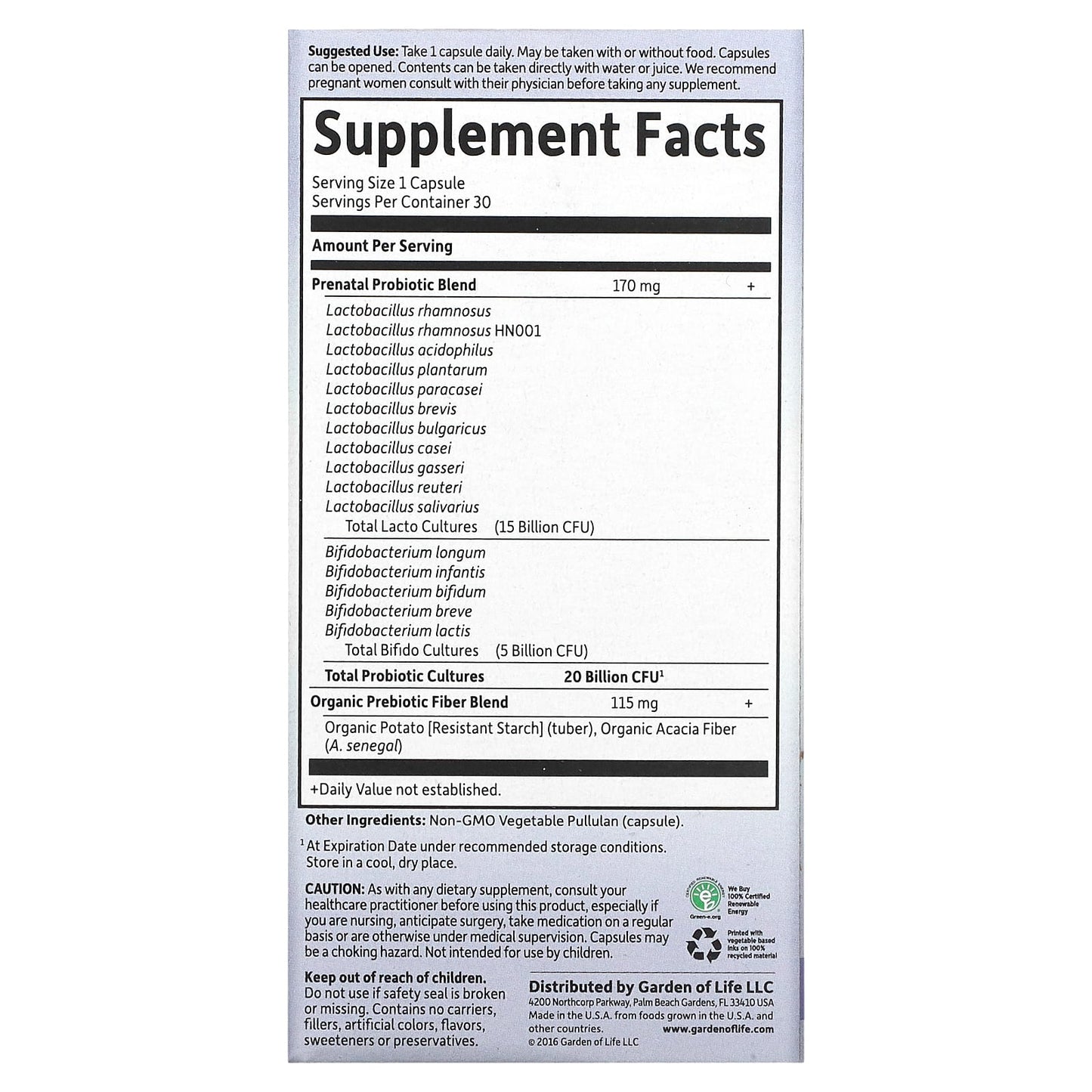 Garden of Life, Dr. Formulated Probiotics, Once Daily Prenatal (no refrigeration required), 30 Vegetarian Capsules