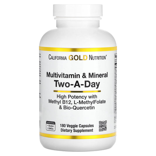 California Gold Nutrition-Multivitamin and Mineral-Two-A-Day-180 Veggie Capsules