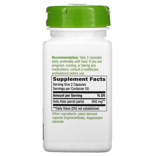 Nature's Way, Gotu Kola Herb, 950 mg, 100 Vegan Capsules (475 mg per Capsule)
