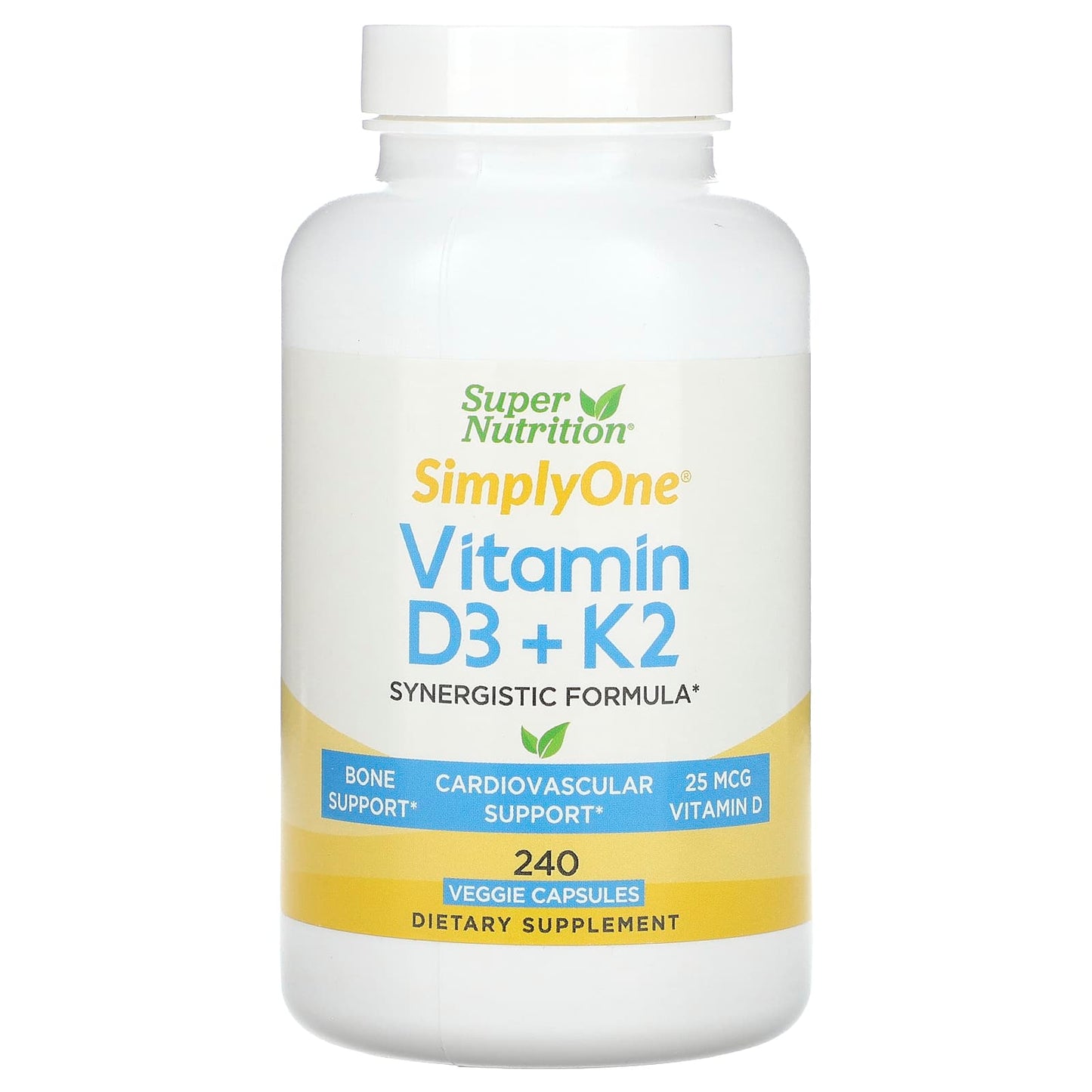 Super Nutrition-Vitamin D3 + K2-240 Veggie Capsules