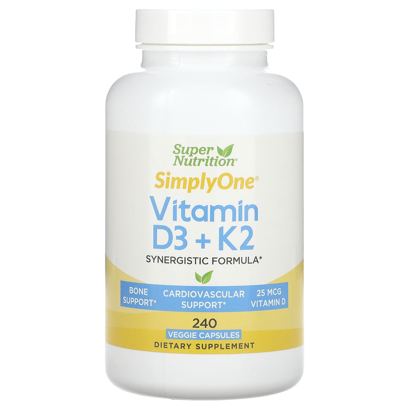 Super Nutrition-Vitamin D3 + K2-240 Veggie Capsules