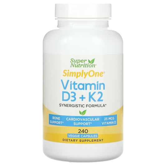 Super Nutrition-Vitamin D3 + K2-240 Veggie Capsules