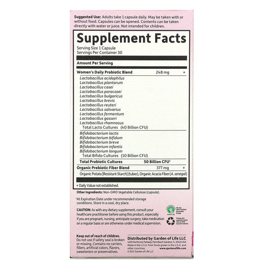 Garden of Life, Dr. Formulated Probiotics, Once Daily Women's, 50 Billion, 30 Vegetarian Capsules