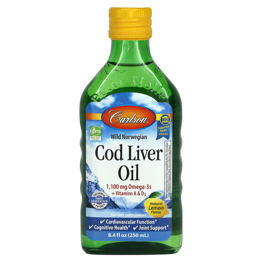 Carlson-Wild Norwegian-Cod Liver Oil-Natural Lemon -1,000 mg-8.4 fl oz (250 ml)