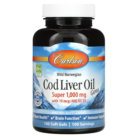 Carlson-Wild Norwegian-Cod Liver Oil Gems-1,000 mg-100 Soft Gels