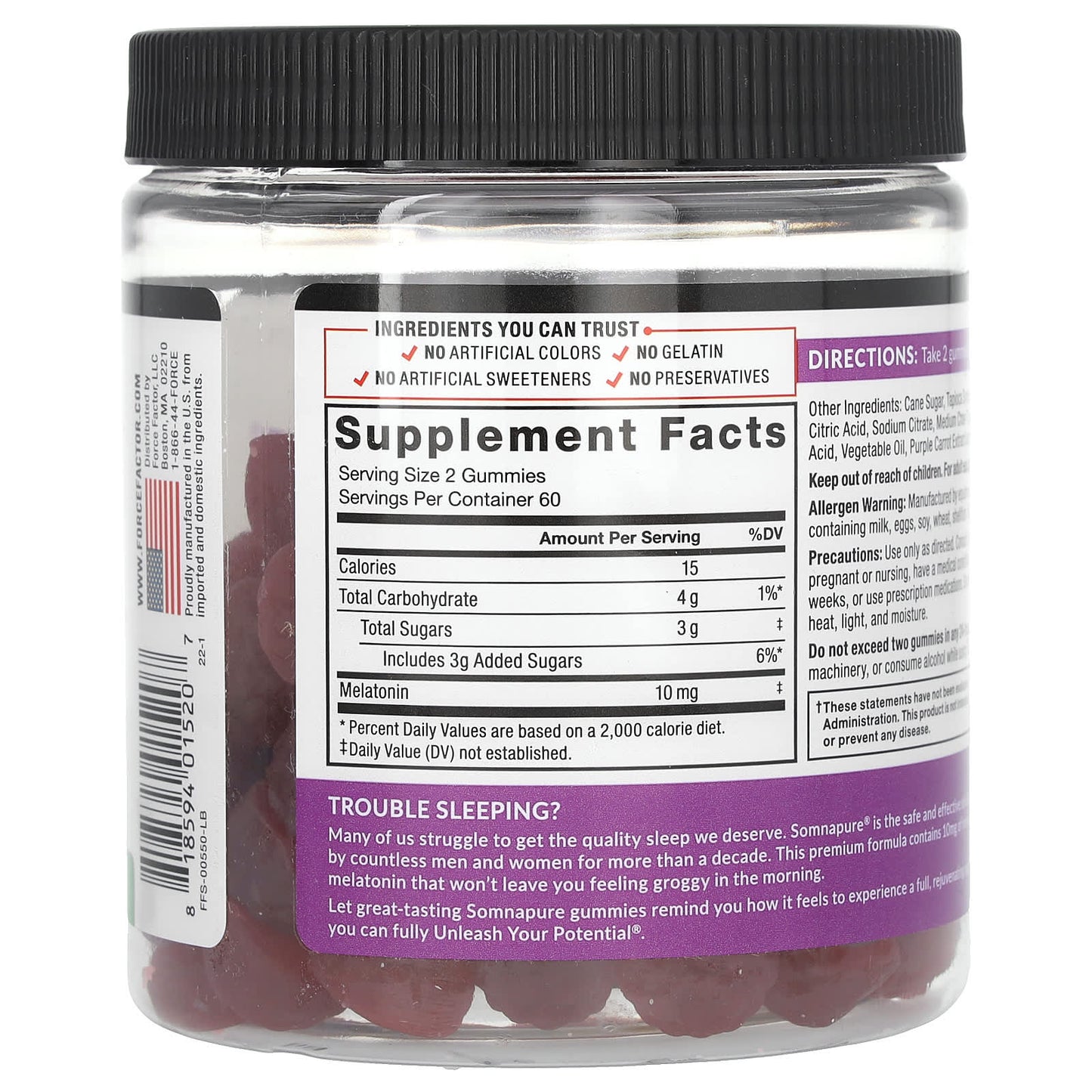 Force Factor, Somnapure Gummies, Melatonin, Dream Berry, 10 mg, 120 Gummies (5 mg per Gummy)