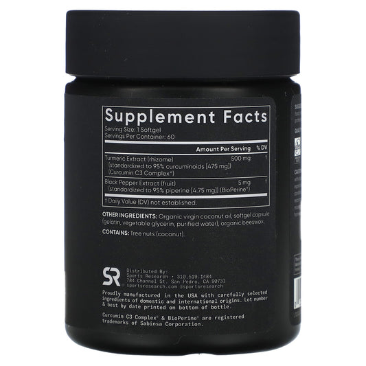 Sports Research, Turmeric Curcumin, 500 mg, 60 Softgels