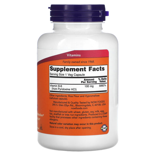 NOW Foods, B-6, 100 mg, 250 Veg Capsules