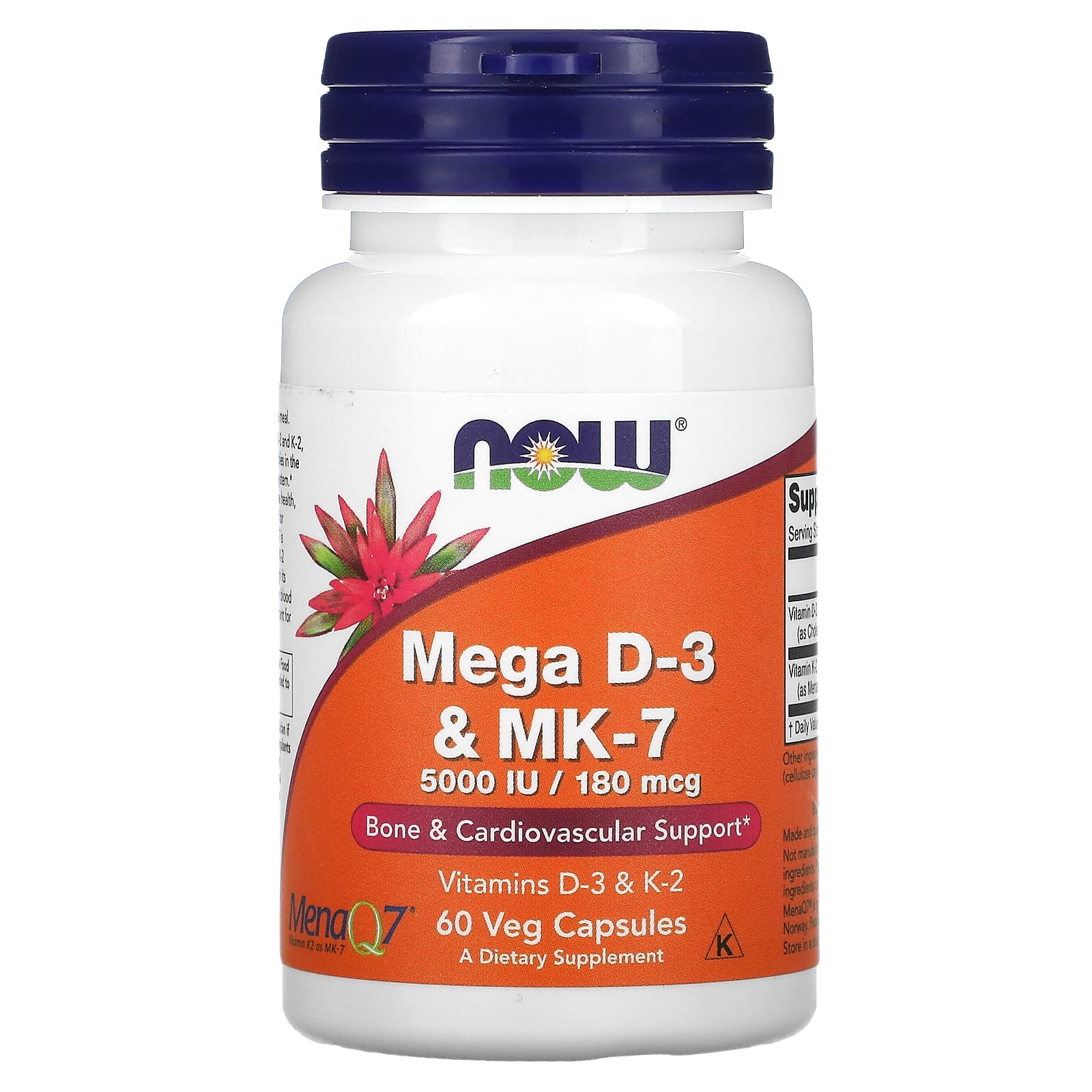 NOW Foods-Mega D-3 & MK-7-180 mcg (5,000 IU)-60 Veg Capsules