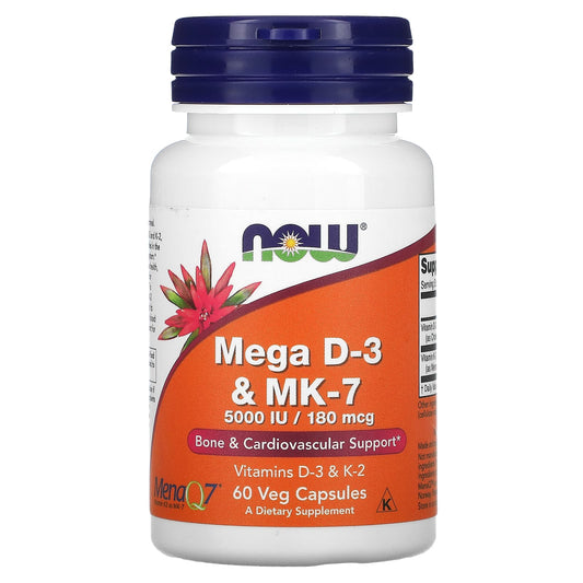 NOW Foods-Mega D-3 & MK-7-180 mcg (5,000 IU)-60 Veg Capsules