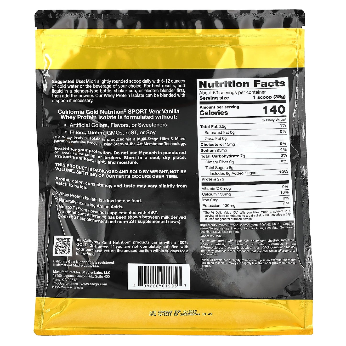 California Gold Nutrition, Very Vanilla Whey Protein Isolate, 5 lbs (2.27 kg)
