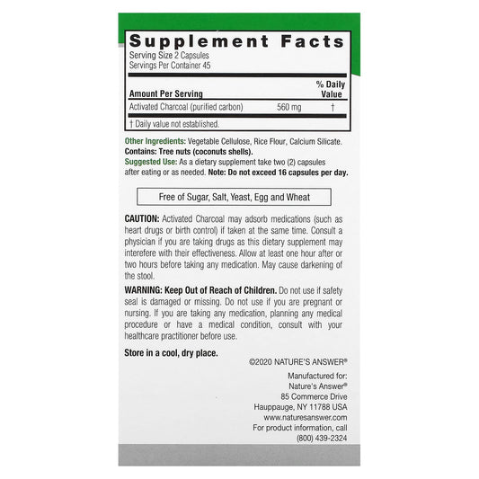 Nature's Answer, Charcoal, 560 mg, 90 Vegetarian Capsules (280 mg per Capsule)
