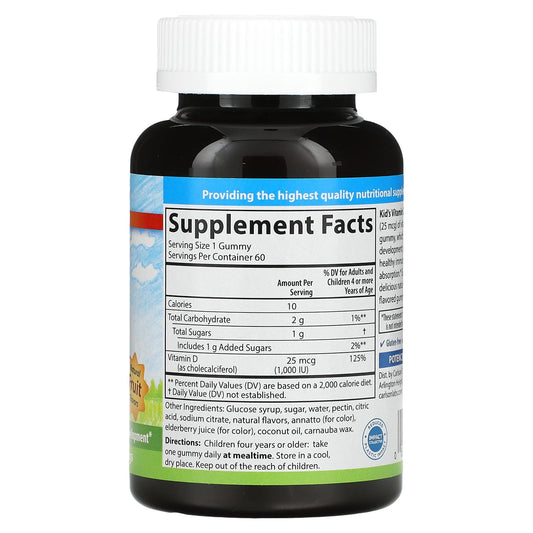 Carlson, Kid's, Vitamin D3 Gummies, Natural Fruit, 25 mcg (1,000 IU), 60 Vegetarian Gummies
