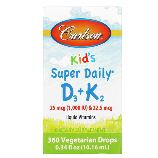 Carlson-Kid's-Super Daily D3+K2-25 mcg (1,000 IU) & 22.5 mcg-0.34 fl oz (10.16 ml)
