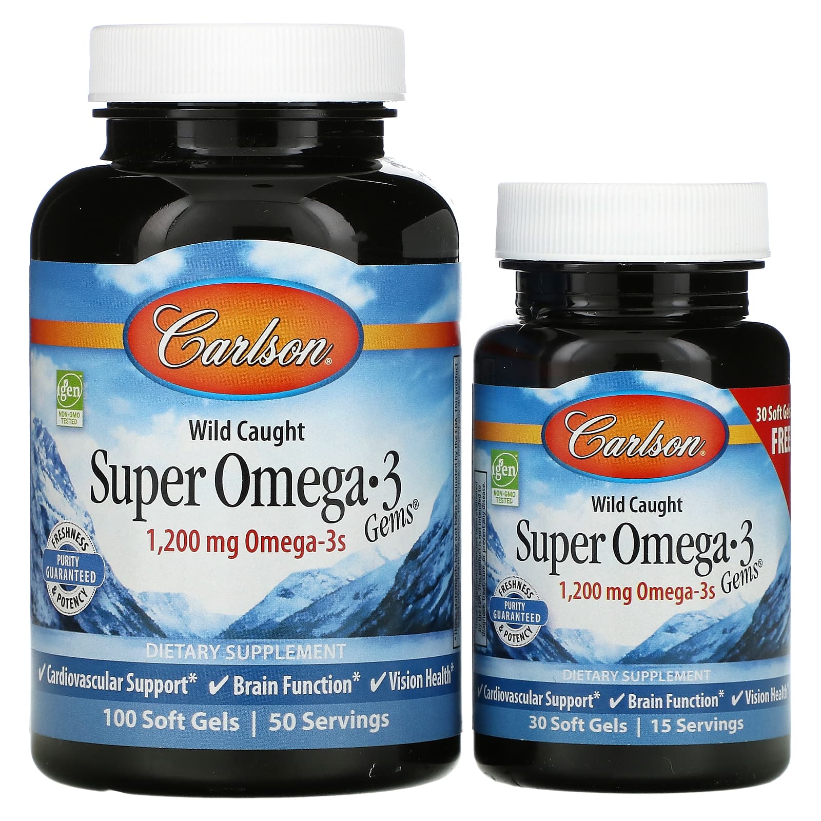 Carlson-Wild Caught-Super Omega-3 Gems-1,200 mg-100 + 30 Soft Gels (600 mg per Soft Gel)