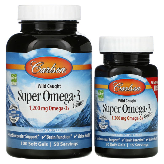 Carlson-Wild Caught-Super Omega-3 Gems-1,200 mg-100 + 30 Soft Gels (600 mg per Soft Gel)