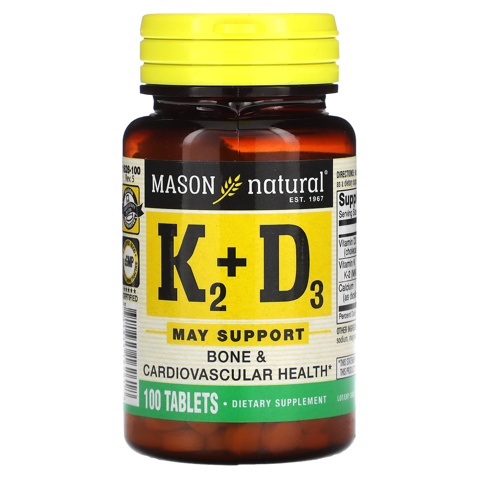 Mason Natural-Vitamin K2 Plus Vitamin D3-100 Tablets