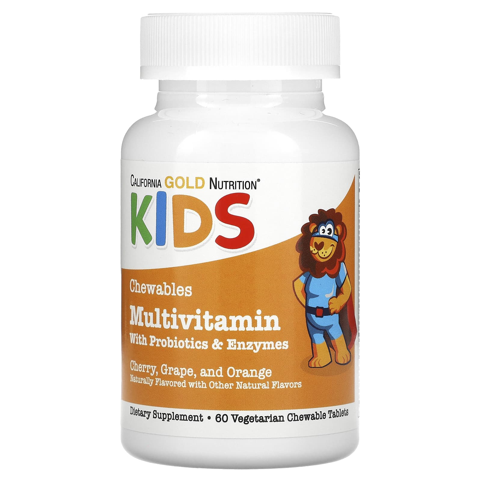 California Gold Nutrition-Chewable Multivitamins with Probiotics & Enzymes for Children-Assorted Fruit Flavors-60 Vegetarian Tablets