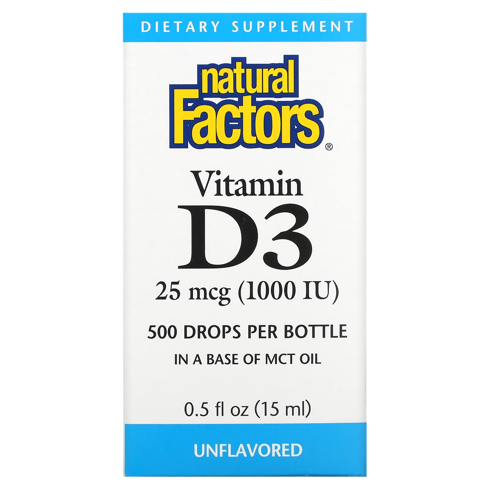 Natural Factors-Vitamin D3 Drops-Unflavored-25 mcg (1,000 IU)-0.5 fl oz (15 ml)