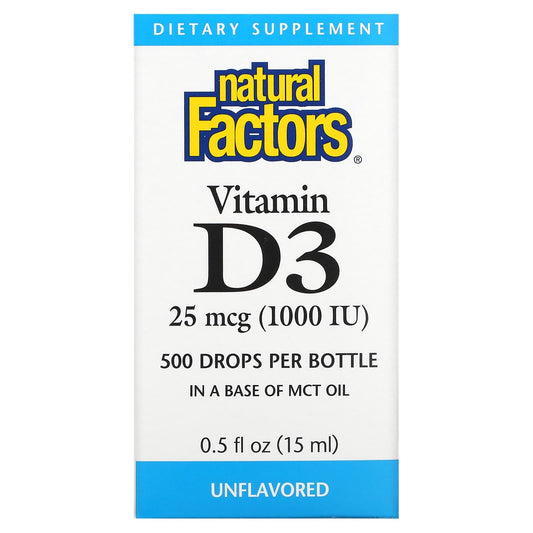 Natural Factors-Vitamin D3 Drops-Unflavored-25 mcg (1,000 IU)-0.5 fl oz (15 ml)