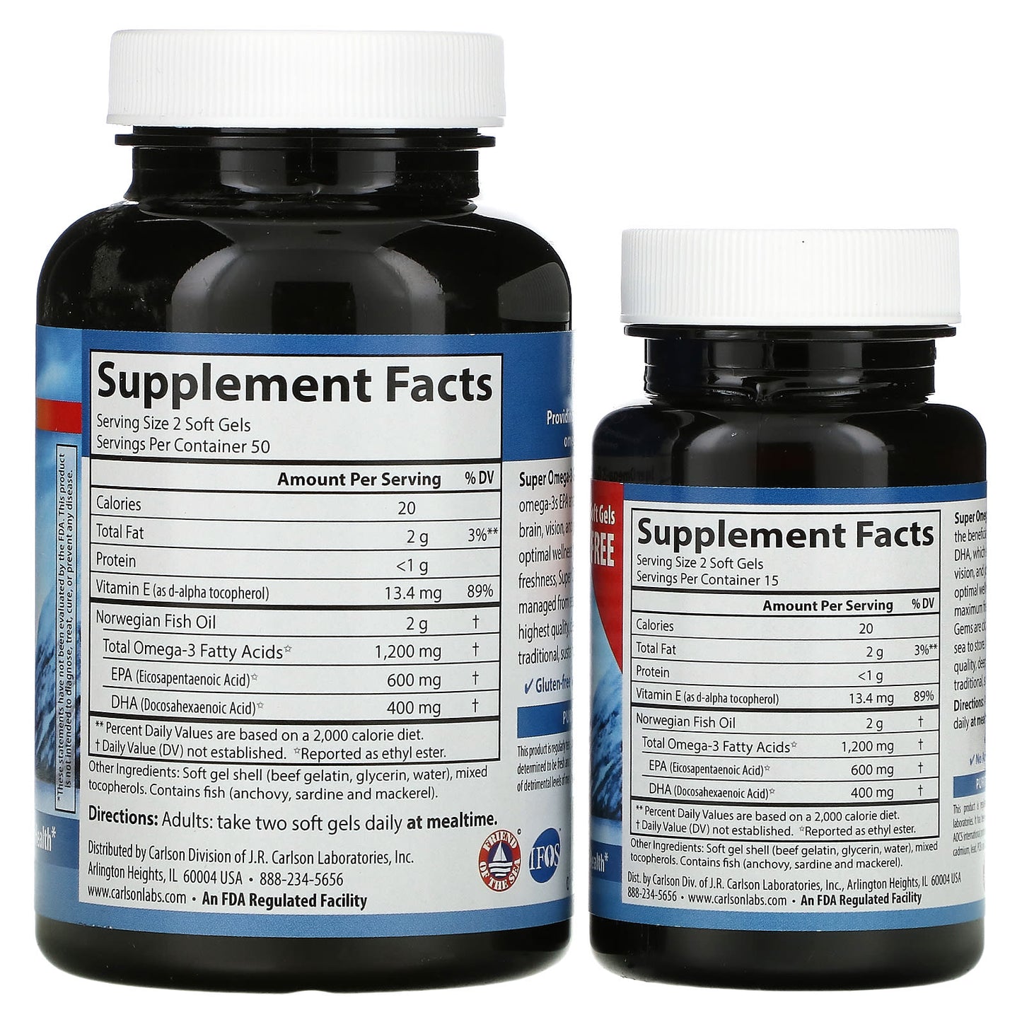 Carlson, Wild Caught, Super Omega-3 Gems, 1,200 mg, 100 + 30 Soft Gels (600 mg per Soft Gel)