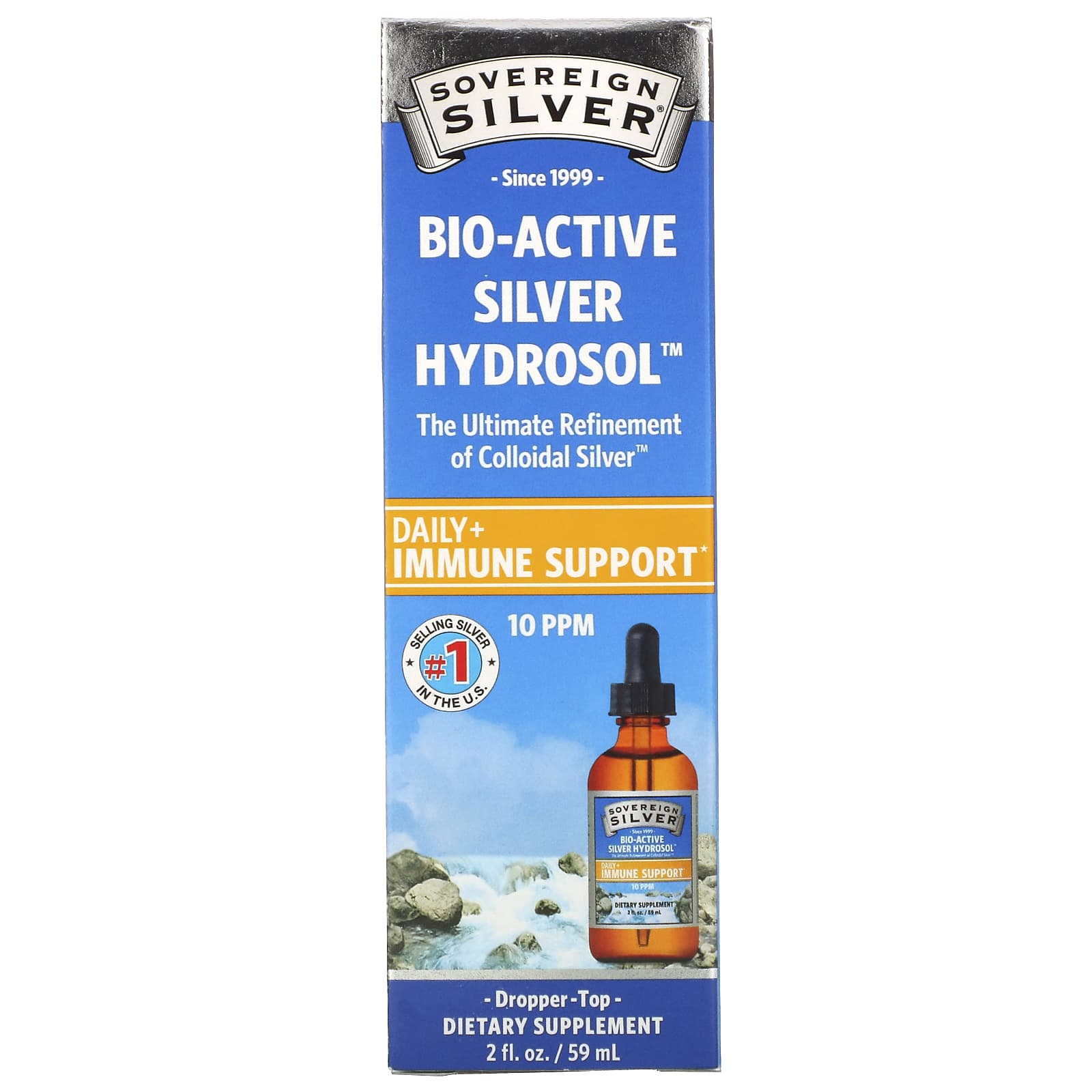Sovereign Silver-Bio-Active Silver Hydrosol Dropper-Top-Daily + Immune Support-10 PPM-2 fl oz (59 ml)