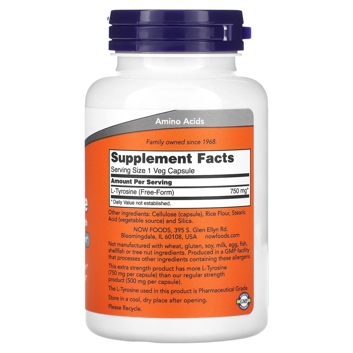 NOW Foods, L-Tyrosine, Extra Strength, 750 mg, 90 Veg Capsules