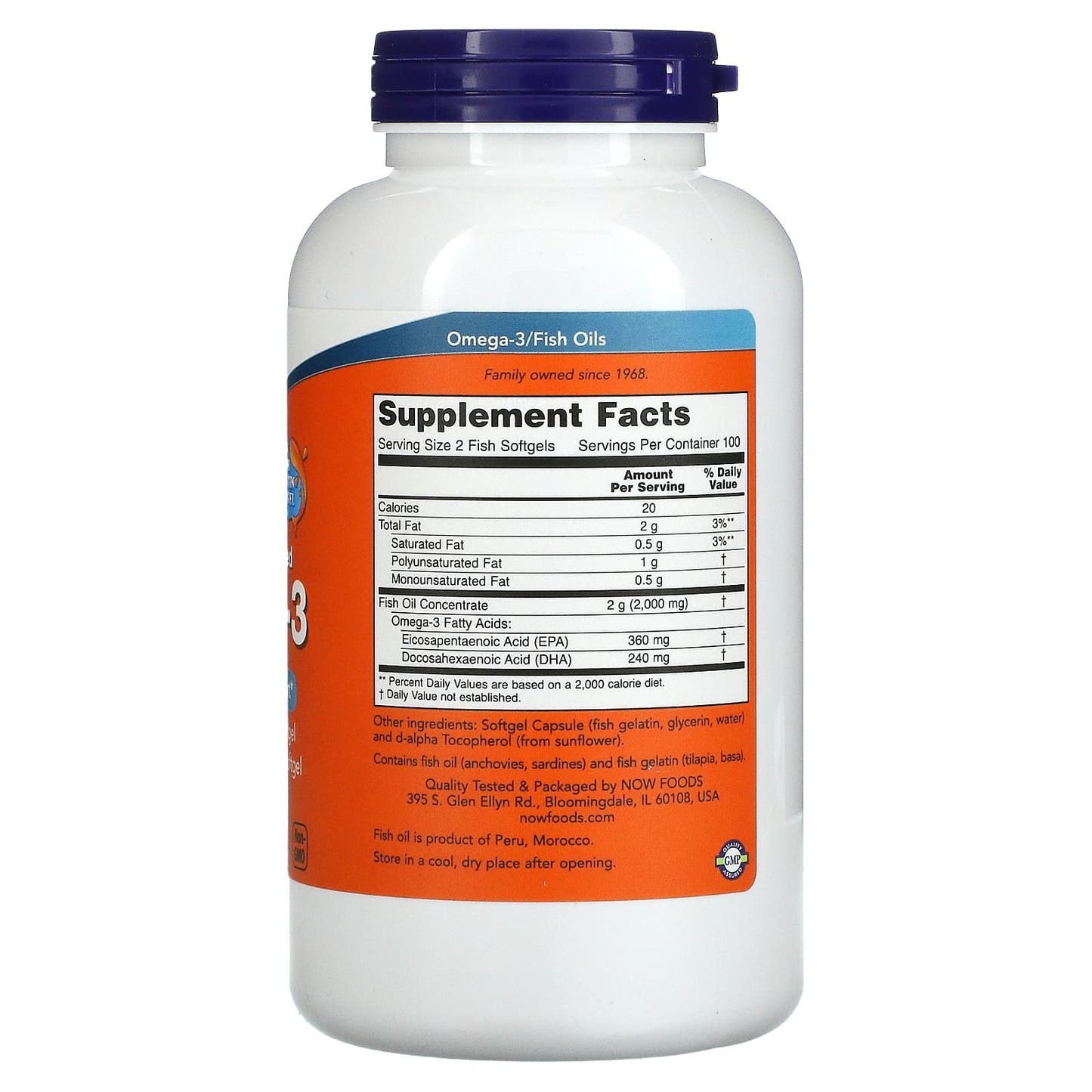 NOW Foods, Omega-3, 1,000 mg, 200 Fish Softgels (1,000 mg per Softgel)