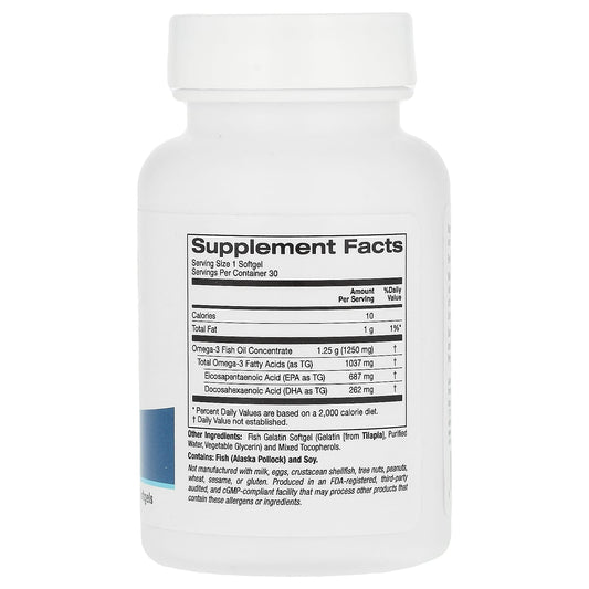 Lake Avenue Nutrition, Omega-3 Fish Oil, 1,250 mg, 30 Fish Gelatin Softgels