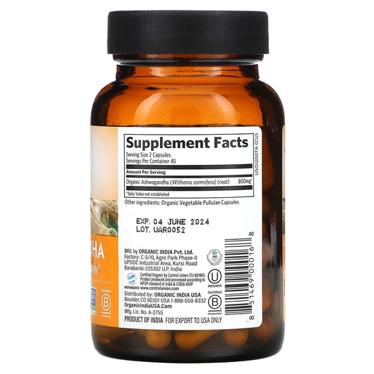Organic India, Ashwagandha, 90 Vegetarian Caps