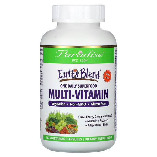 Paradise Herbs-Earth's Blend-One Daily Superfood Multi-Vitamin with Iron-120 Vegetarian Capsules