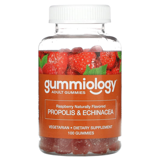 Gummiology-Adult Propolis & Echinacea Gummies-No Gelatin-Natural Raspberry-100 Vegetarian Gummies