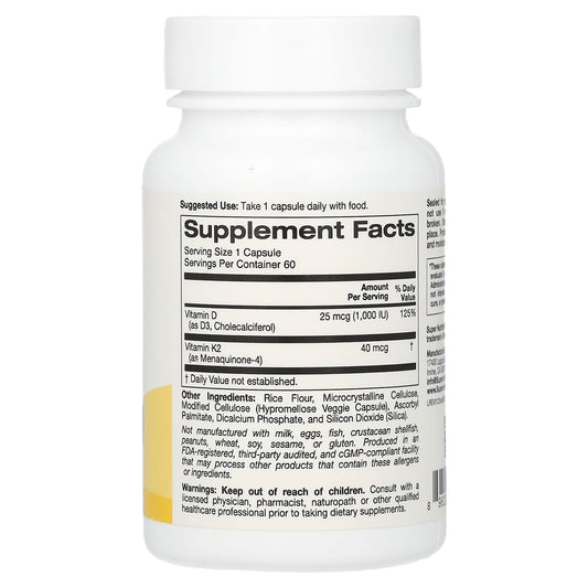Super Nutrition, Vitamin D3 + K2,  60 Veggie Capsules