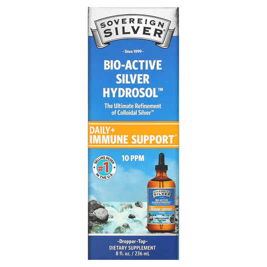 Sovereign Silver-Bio-Active Silver Hydrosol Dropper-Top-Daily + Immune Support-10 PPM-8 fl oz (236 ml)