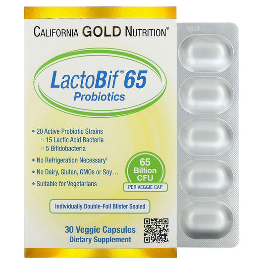 California Gold Nutrition-LactoBif 65 Probiotics-65 Billion CFU-30 Veggie Capsules