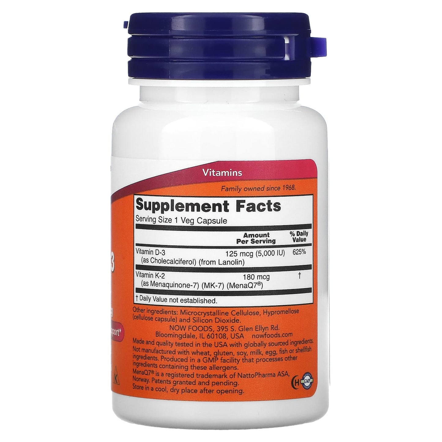 NOW Foods, Mega D-3 & MK-7, 180 mcg (5,000 IU), 60 Veg Capsules