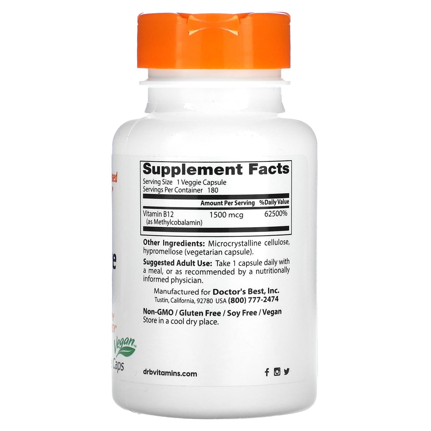 Doctor's Best, Fully Active B12, 1,500 mcg, 180 Veggie Caps