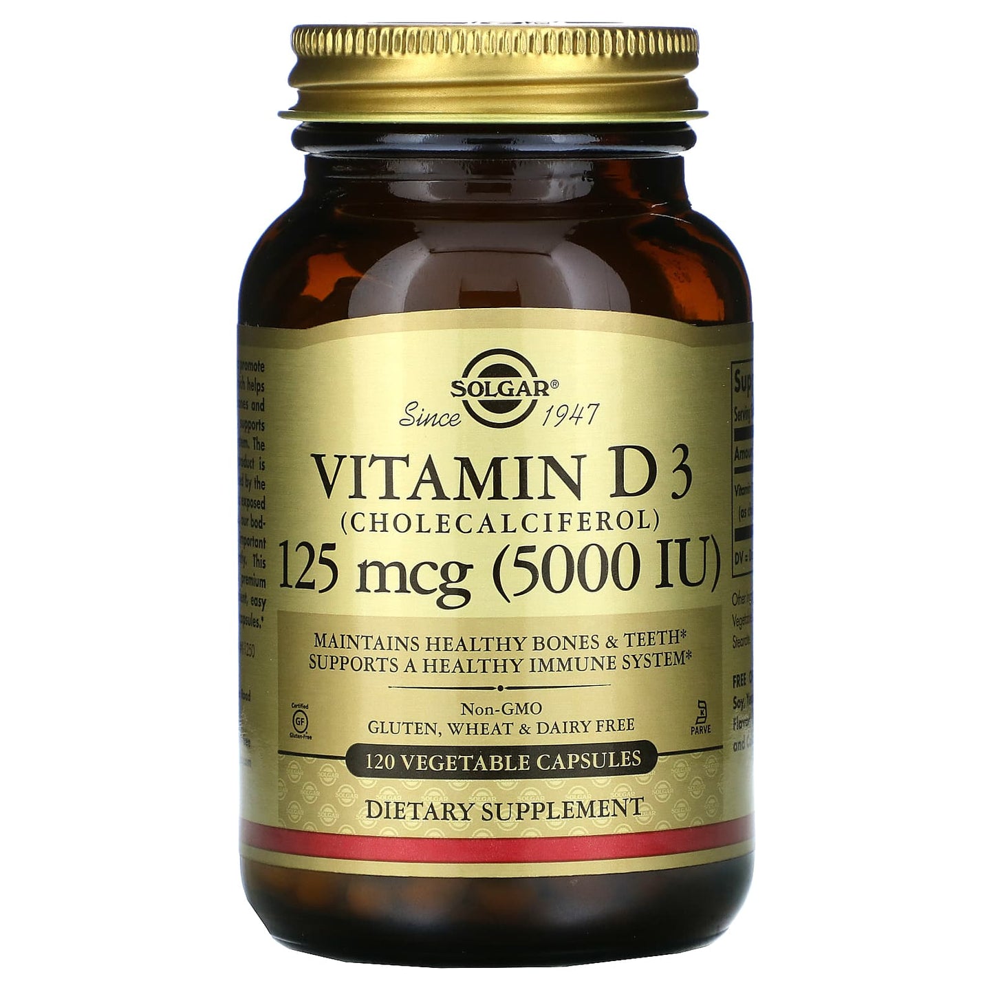 Solgar-Vitamin D3 (Cholecalciferol)-125 mcg (5000 IU)-120 Vegetable Capsules