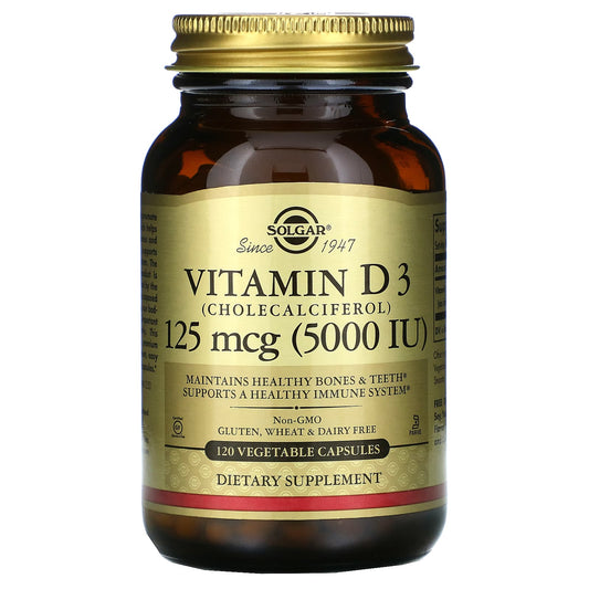 Solgar-Vitamin D3 (Cholecalciferol)-125 mcg (5000 IU)-120 Vegetable Capsules