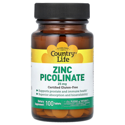 Country Life-Zinc Picolinate-25 mg-100 Tablets