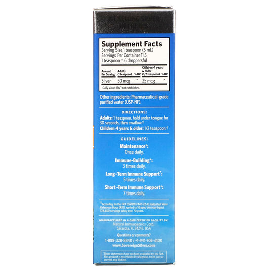 Sovereign Silver, Bio-Active Silver Hydrosol Dropper-Top, Daily + Immune Support, 10 PPM, 2 fl oz (59 ml)
