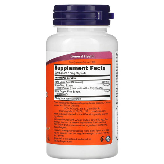 NOW Foods, Alpha Lipoic Acid, Extra Strength, 600 mg, 60 Veg Capsules