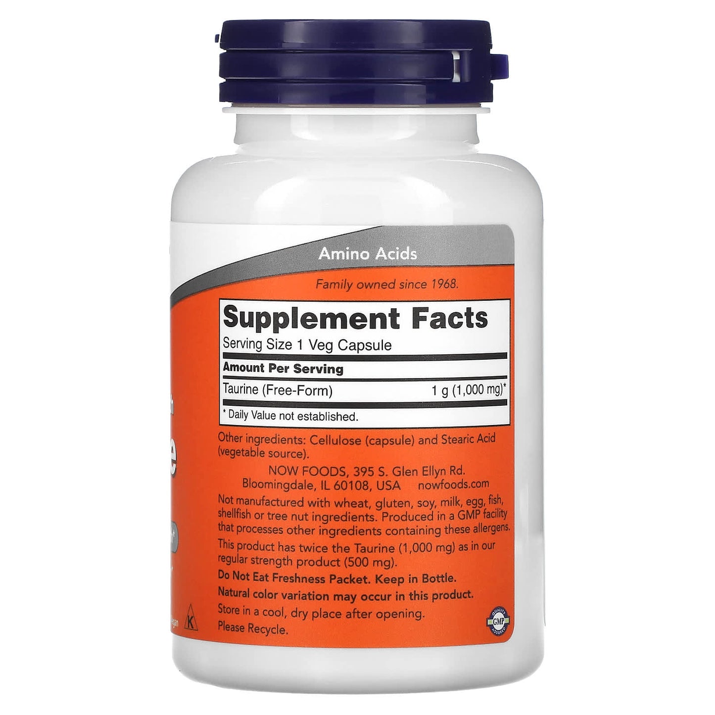 NOW Foods, Taurine, Double Strength, 1,000 mg, 100 Veg Capsules