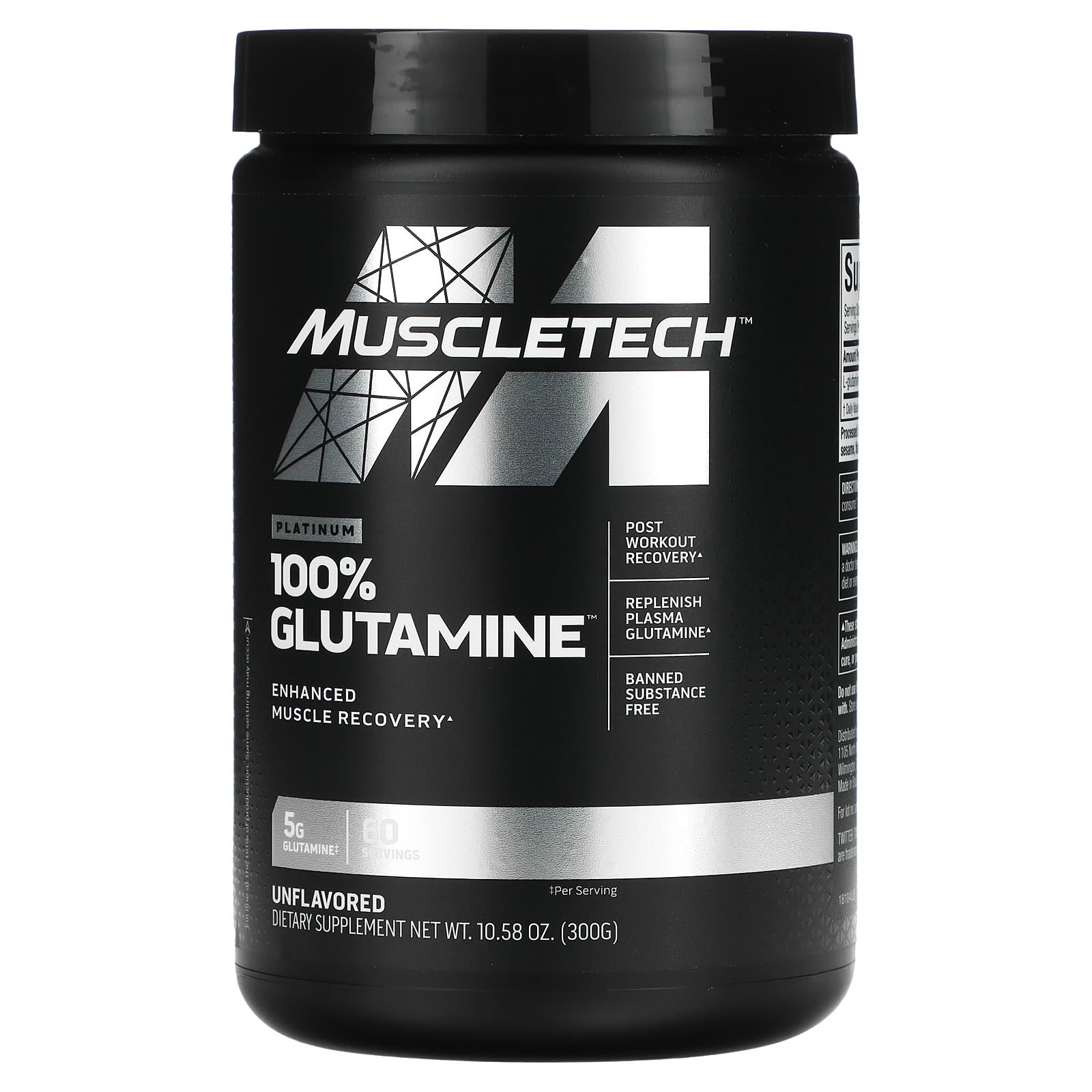 MuscleTech-Platinum 100% Glutamine-Unflavored-10.58 oz (300 g)