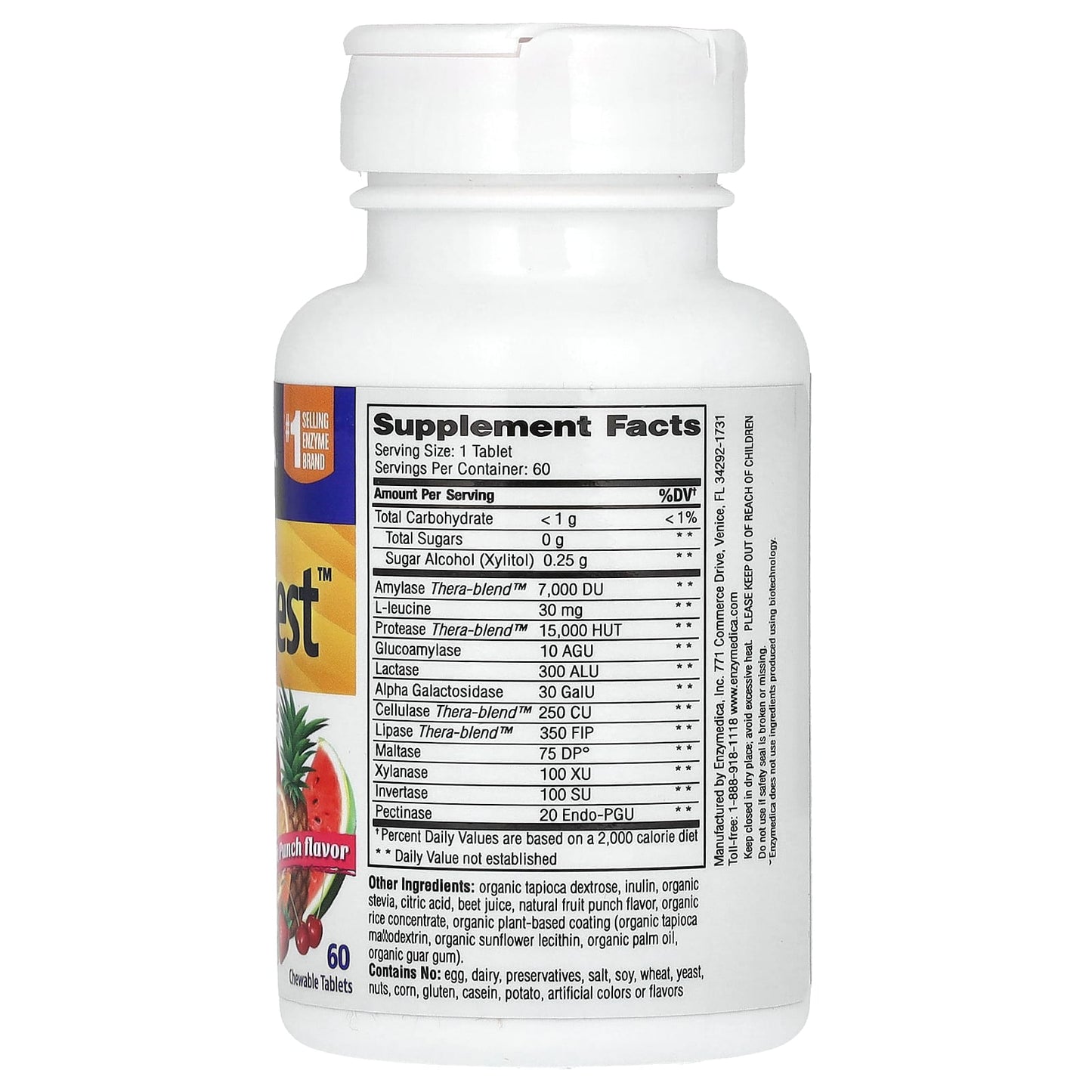 Enzymedica, Kids Digest, Chewable Digestive Enzymes, Fruit Punch, 60 Chewable Tablets